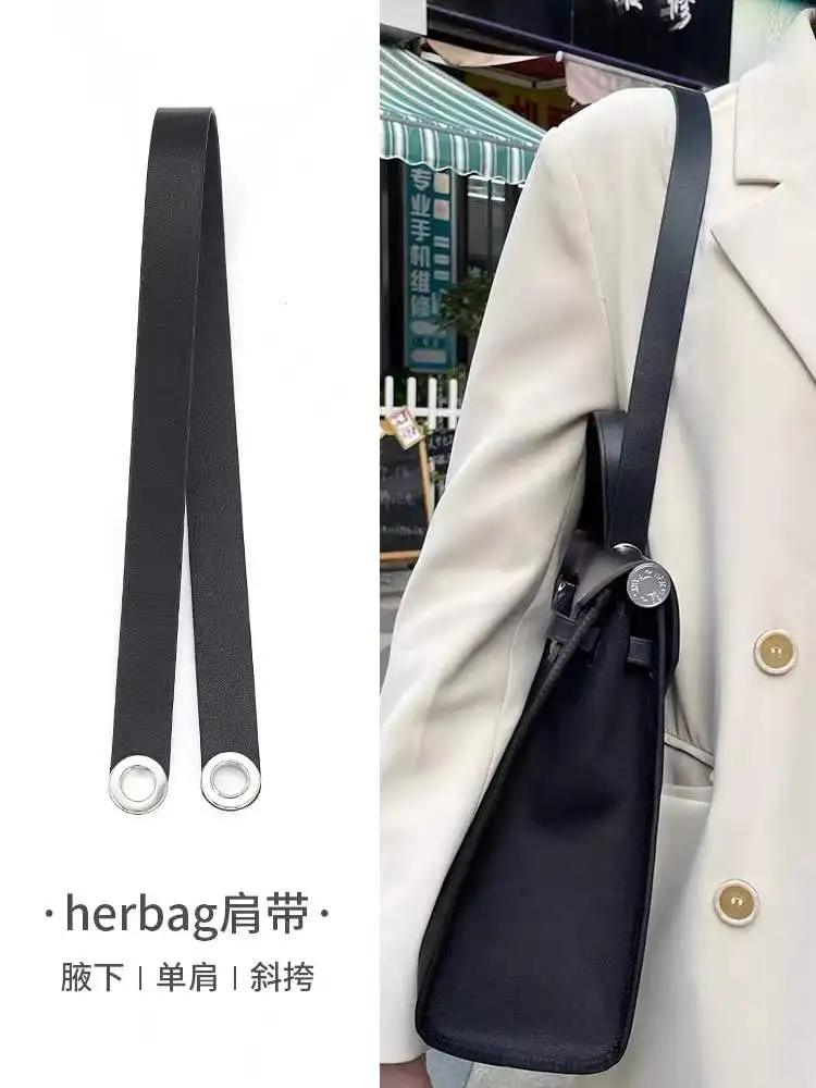 Luxury Bag Strap H family   herbag shoulder bag modified short leather straps  ebony Color