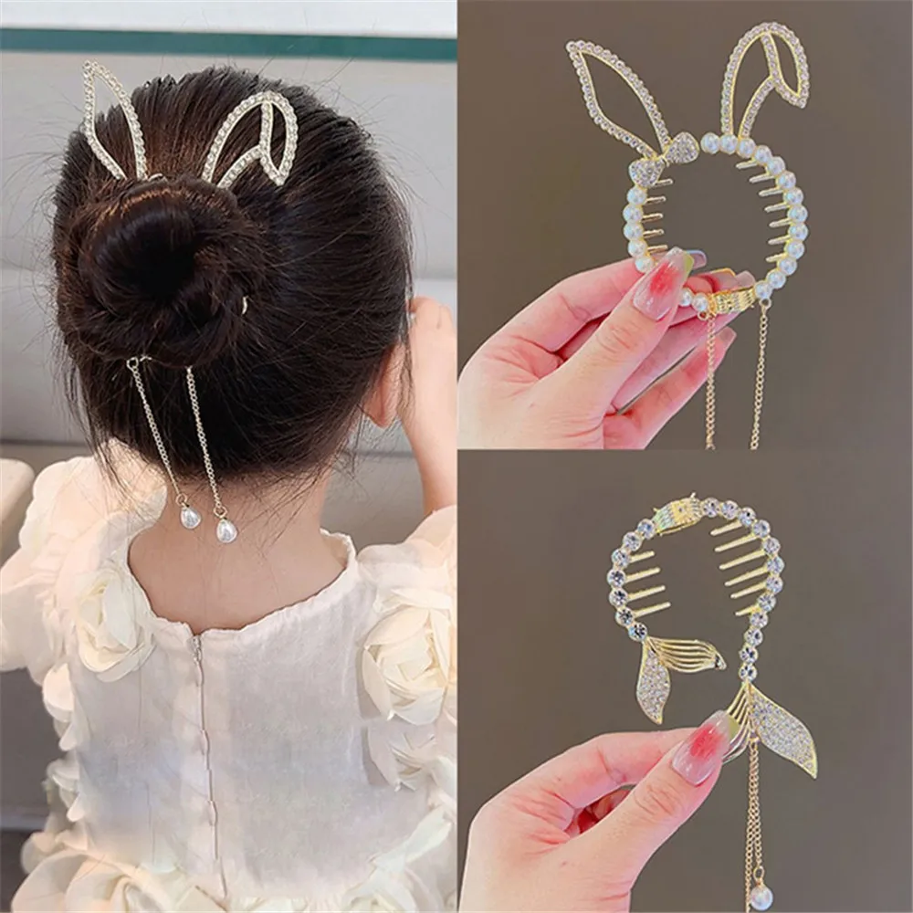 Wecute Shiny Angel Wing Animal Ears Hair Clip Elegant Tassel Pearl Hairpins Ponytail Bun Headband For Women Girl Hair Accessorie