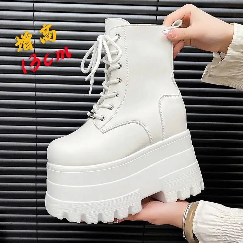 13cm Adult Cosplay shoes Height Increase Shoes Thick Soled Boots Women's Short Boots Lace up cosplay short boots