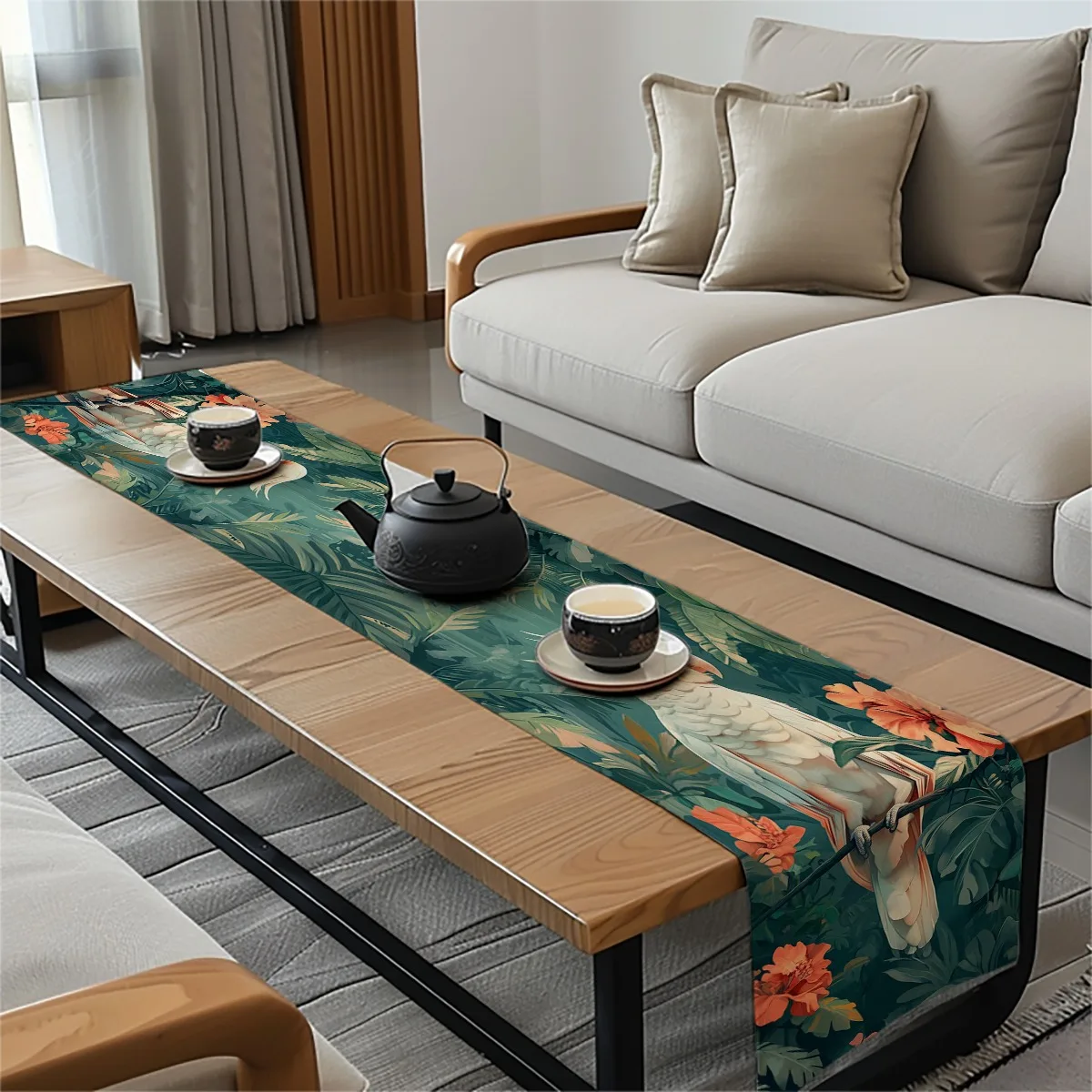 decoration table runner Tropical Parrot & Hibiscus Floral Painterly Style Tablecloth for festival home party decor,available in