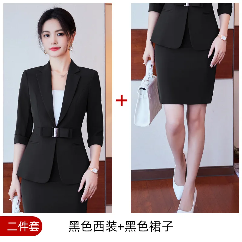 2025New spring, summer, and autumn collection: women's two-piece suit with three-quarter sleeves, maroon color, professional bla