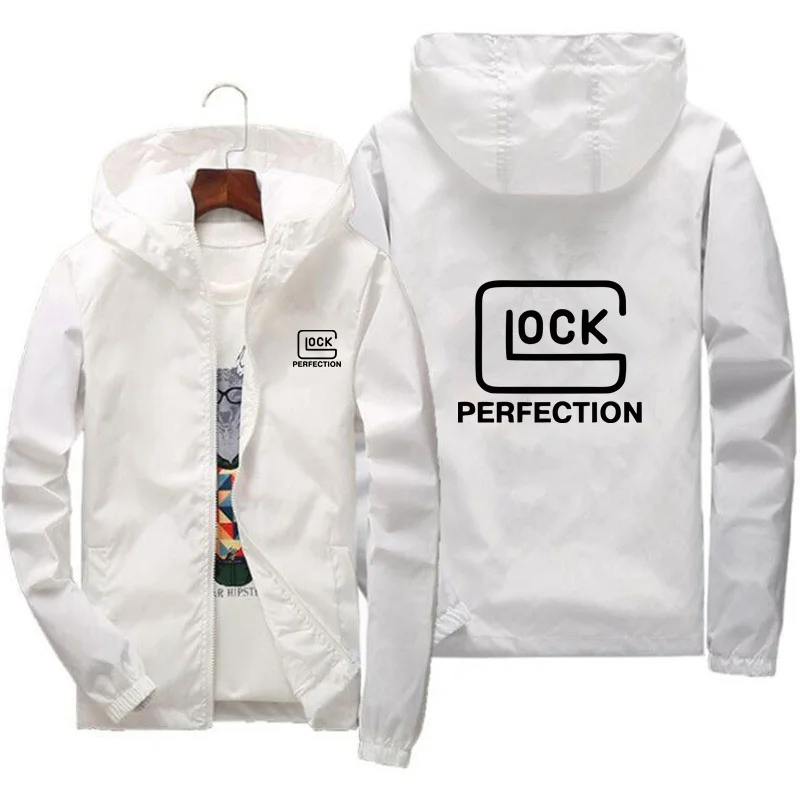 Men\'s Glock Perfection Shooting Casual Zipper Windbreaker Pilot Coat Thin Windbreaker Bomber Hooded Jacket Male Sport Top S-7XL