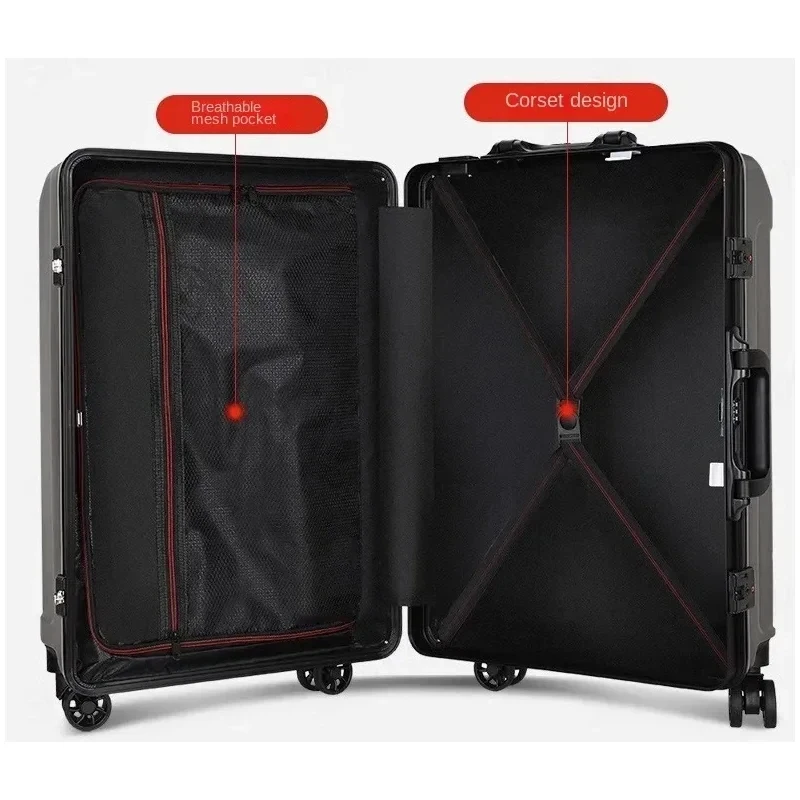 Imagem -06 - Mala Travel Suitcase Student Alumínio Frame Suitcase Usb Cabin Universal Wheel Homens e Mulheres Strong Password Trolley Case Travel Bag