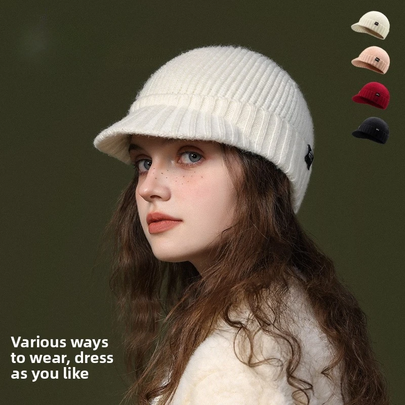 

Autumn and Winter Knitted Hats Short-brimmed Caps Women's Antarctic Fleec Windproof and Cold-proof Ear Protection