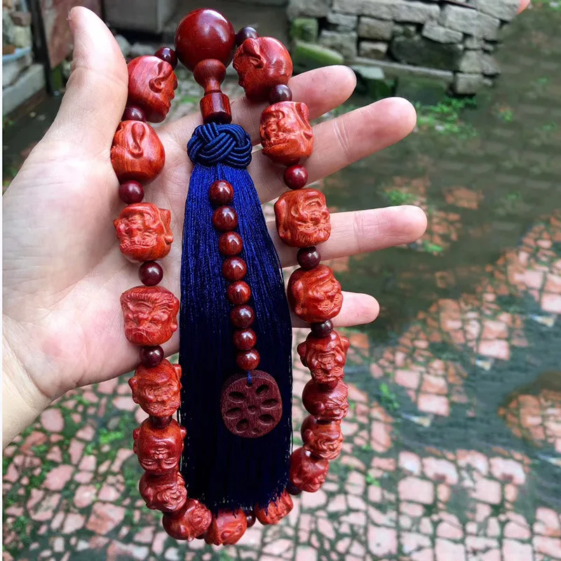 

UMQ Natural Pterocarpus Santalinus Red Sandalwood Wood Carving Arhat Beads Handheld Prayer Beads Crafts Hand Pieces Car Pendant