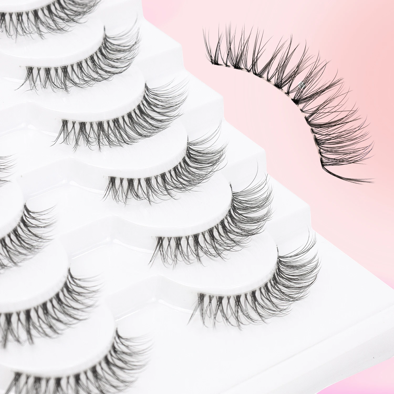 10 Pairs Of Natural D Curl Transparent Cross Style False Lashes Light And Comfortable