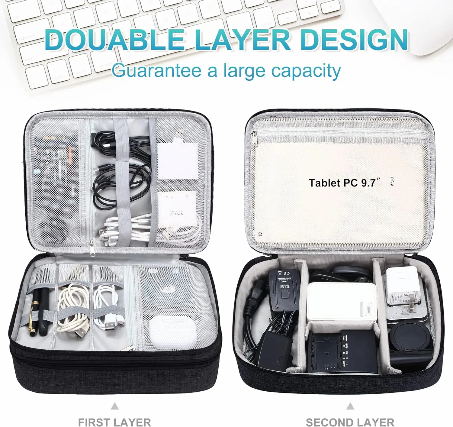 Portable Digital Storage Bag Three-layer Multi-function Data Cable Earphone Charger Cosmetic Storage Box Travel Organizer Case