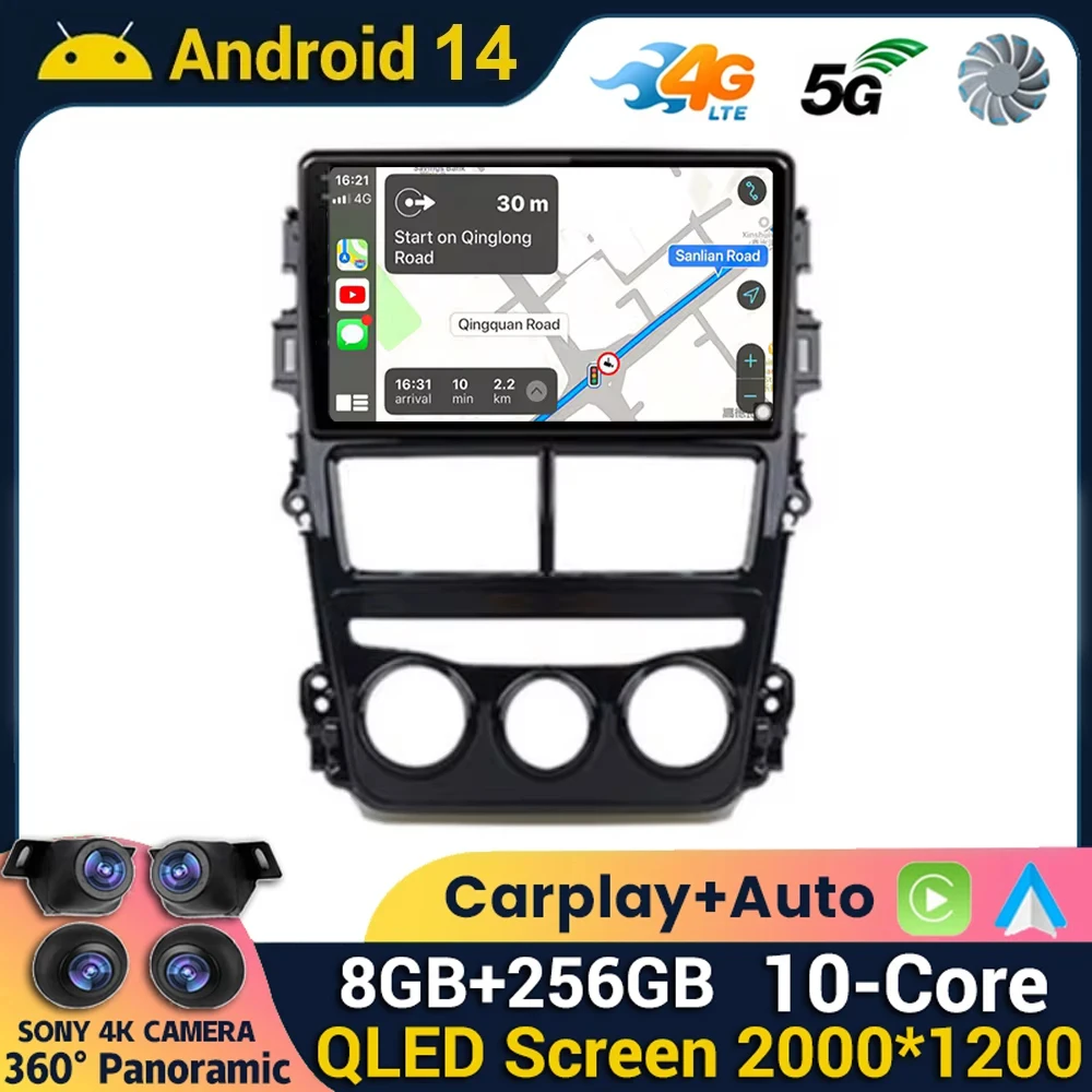 

Android 14 Wireless Carplay Auto Radio For Toyota Vios Yaris 2018 2019 2020 GPS Navigation Car Multimedia Video Player Stereo