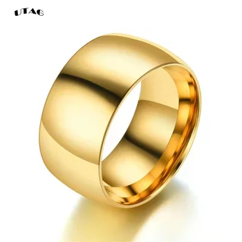UTAG 남성용 심플 대형 티타늄 스틸 페이스 링, 12mm 와이드, 슈퍼 와이드 실버 컬러, 큰 손가락 반지, 웨딩 쥬얼리