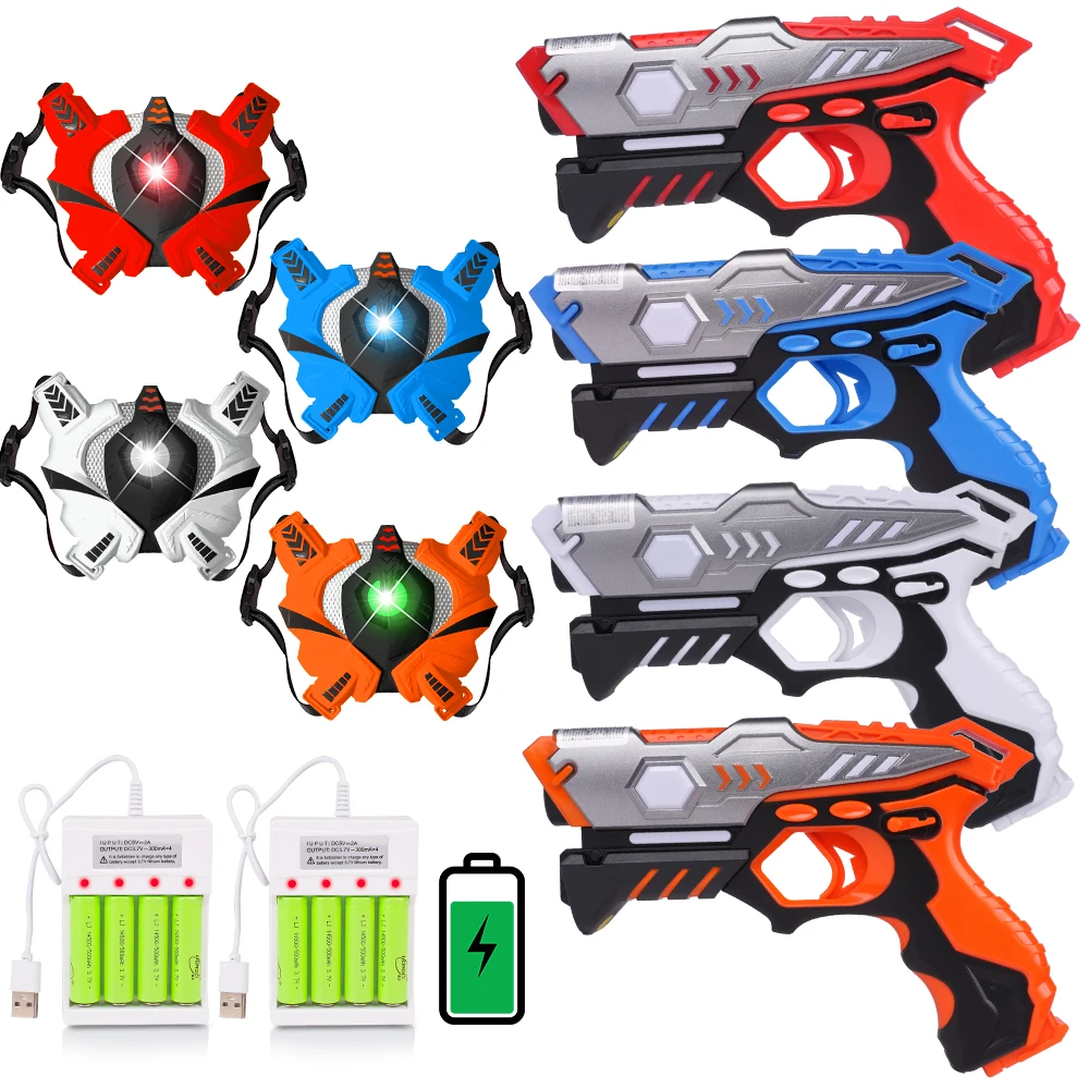 VATOS Laser Tag Guns x4 Sets Infrared Laser Tag Sets with Vest Rechargeable Shooting Game Toy Gift for Kids 6+ Years Old Adults