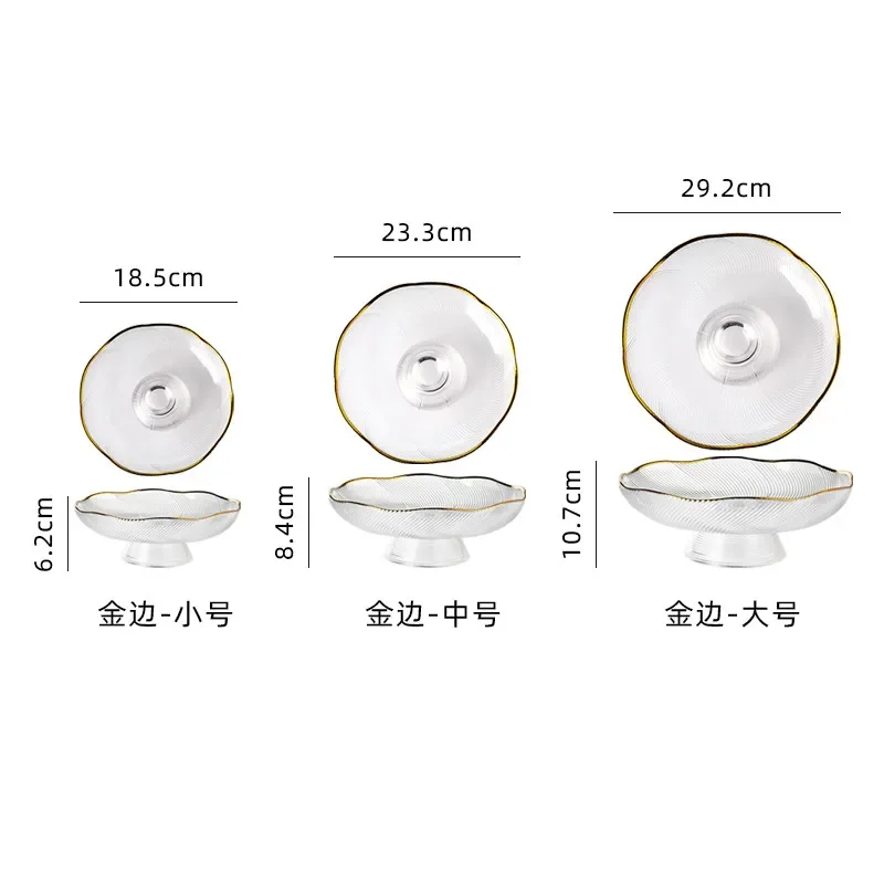 Simple Transparent Glass Bowl Creative Tracing Gold High-footed Fruit Plate Living Room Home Dessert Bowl Salad Bowl Plate