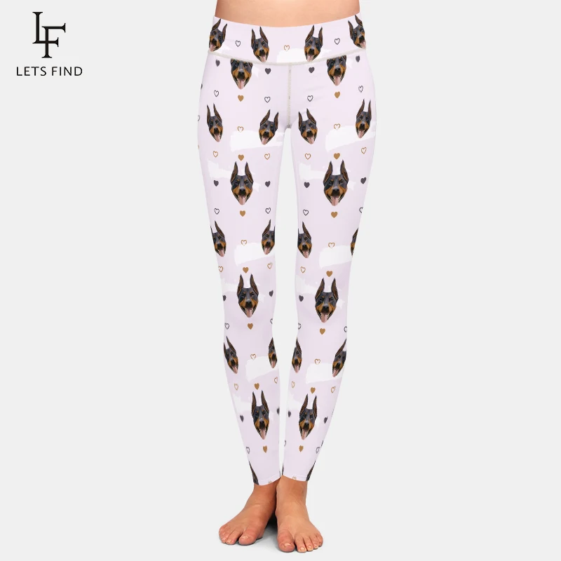 LETSFIND – Leggings d'entraînement taille haute pour femmes, pantalon à la mode avec imprimé numérique de chien de dessin animé 3D Doberman Pinscher