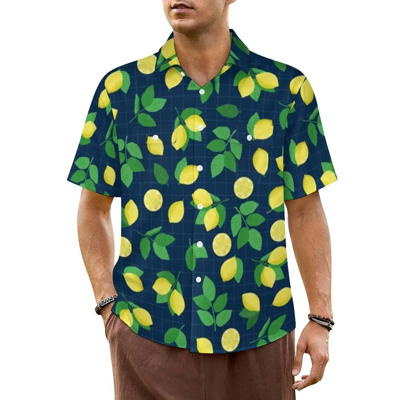 

Fruit Pattern Beach Shirt Lemon Life Print Hawaii Casual Shirts Men Elegant Blouses Short Sleeve Y2K Funny Graphic Clothes