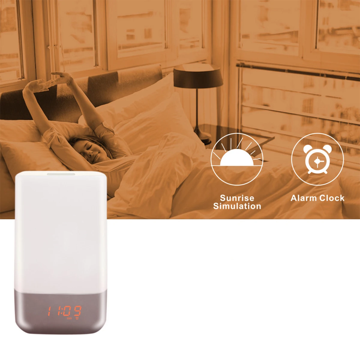 Sunrise Wake-up Alarm Clock 3 Brightness Alarm Clock Levels Warm White LED Simulation Bedroom Sleepers Home Decor