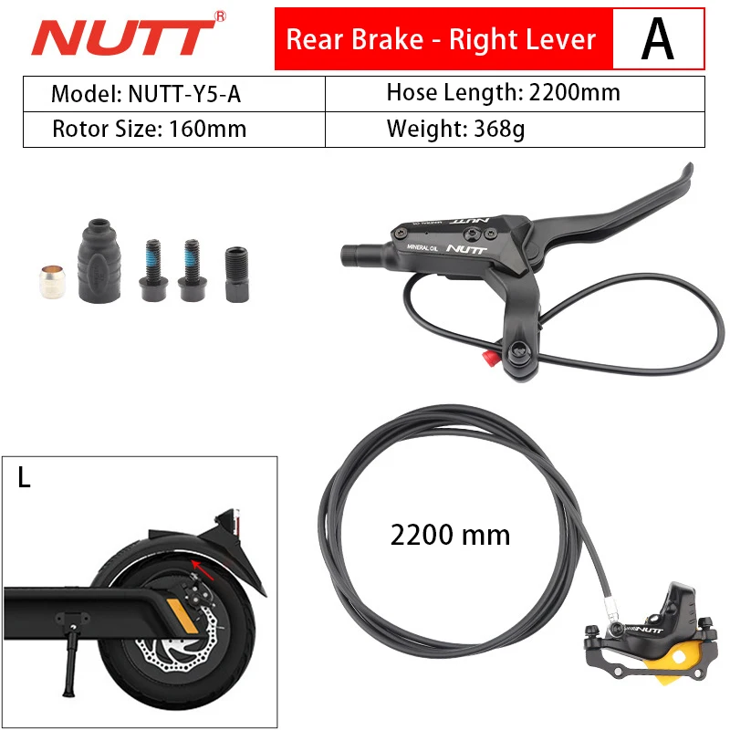 NUTT 4-Kolben-Hydraulikabschaltbremse E-Bike und Elektroroller Scheibenbremse für Zero 10X/11X, Vsett 10+/9+, Kaabo Wolf Warrior 11