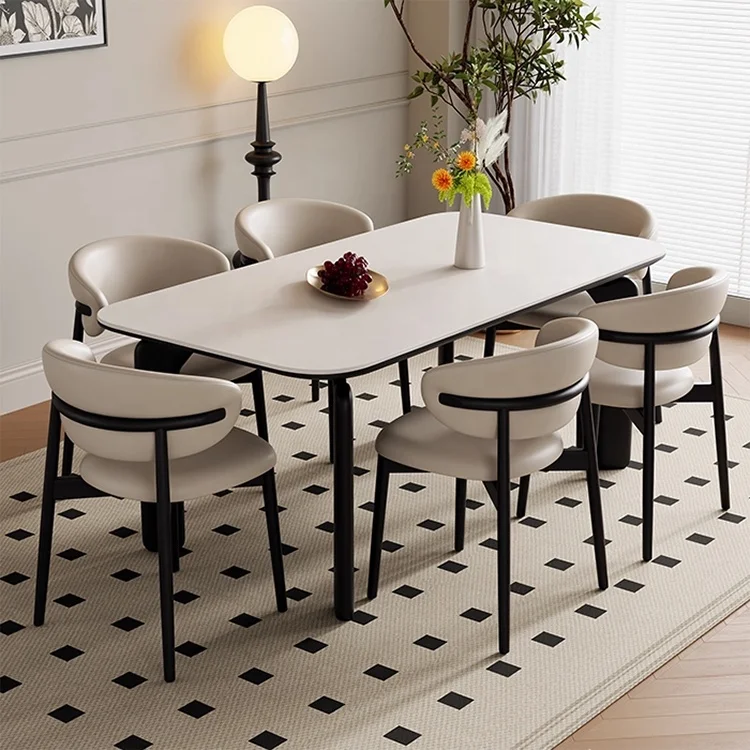 # Italian Minimalist White Luxury Solid Wood Table Legs Rectangle Table Sintered Stone Marble Restaurant Furniture