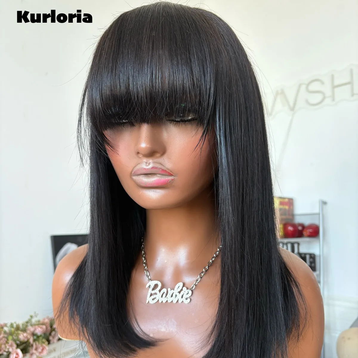 Straight Bob Wig with Bangs Natural Black 3x1 HD Lace Front Wig Wear and Go Drawstring Glueless 100% Human Hair Wig Pre Plucked