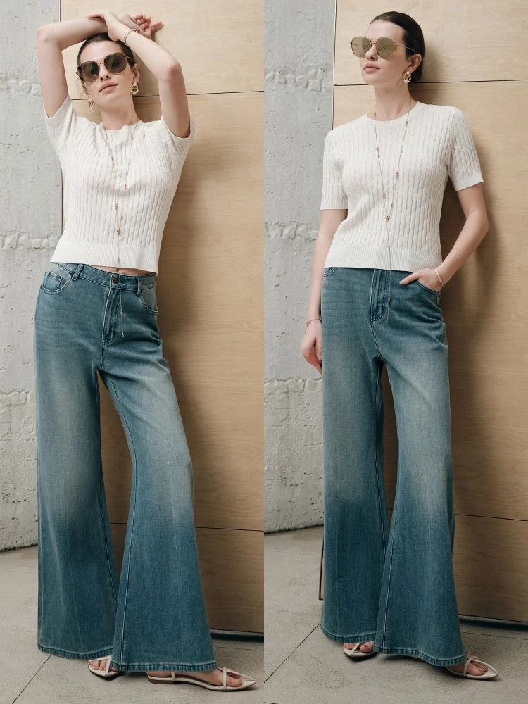 

Джинсы Blancwings Retro: дышащие, стройнящие, с широкими штанинами, из мягкого эластичного денима, для женщин