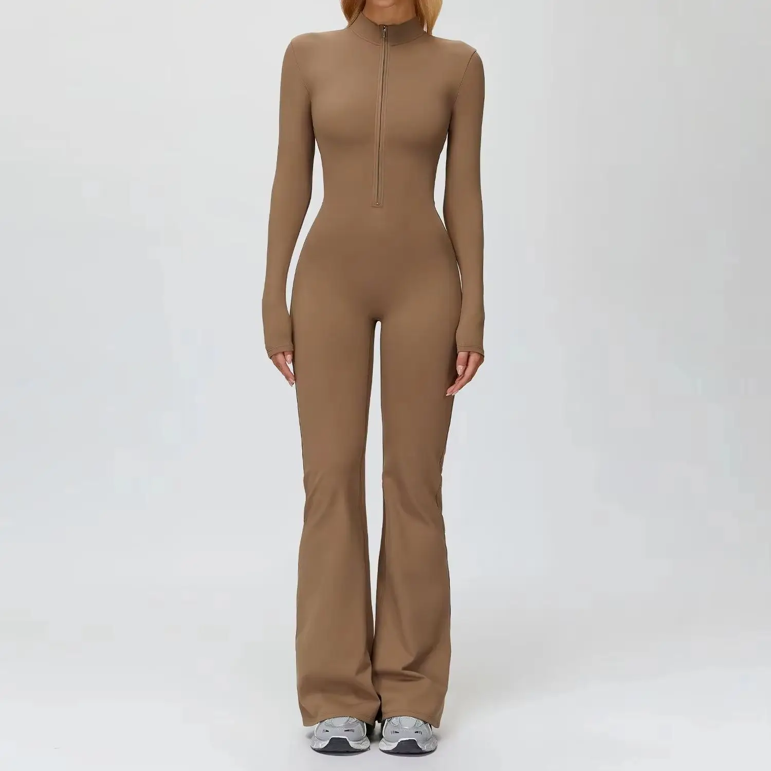 

Yoga Flared Pant Gym Jumpsuits Long Sleeved Women Sportswear Zipper Bodysuit Workout High-intensity Fitness One-piece Yoga Suit