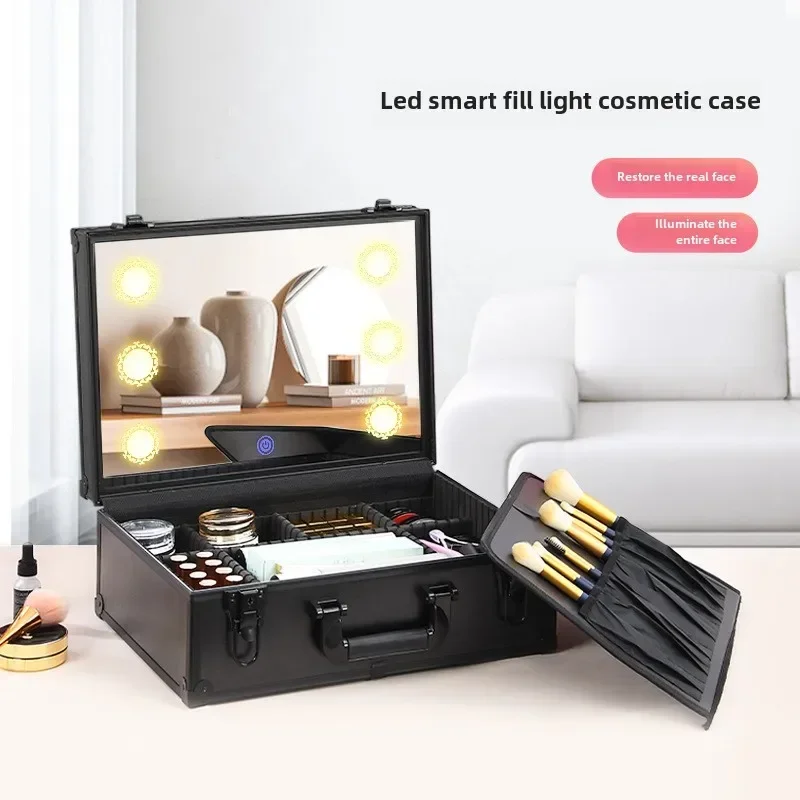 Cosmetic case New advanced led with lamp with mirror Professional portable bridal makeup toolbox