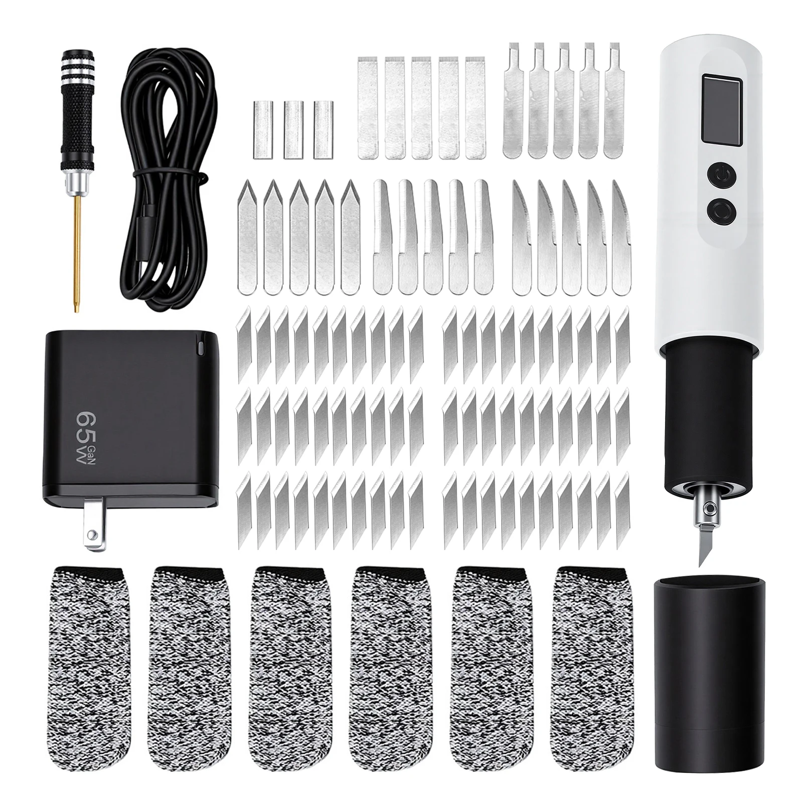 45W Cordless Ultrasonic Cutter Kit with 6 Blade Types Adjustable Amplitude for Cutting Fine Engraving Grooving