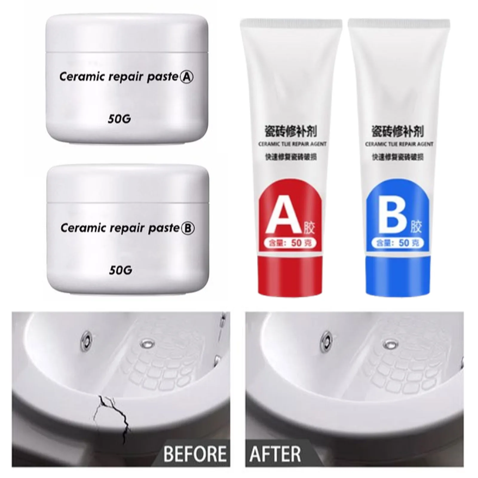 30/100g Tile Repair Agent AB Adhesive Ceramic Repair Glue Marble Floor Tile Washbasin Toilet Repair Glue Crack Repair Caulk Glue