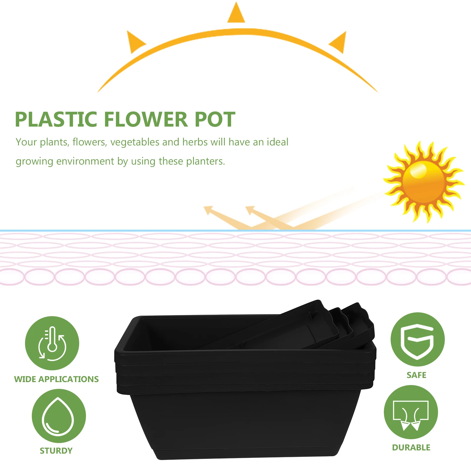 

4Pcs Large Plastic Planters Rectangular Flower Pots for Indoor Outdoor Plants with Drainage Planters for Outdoor Plants