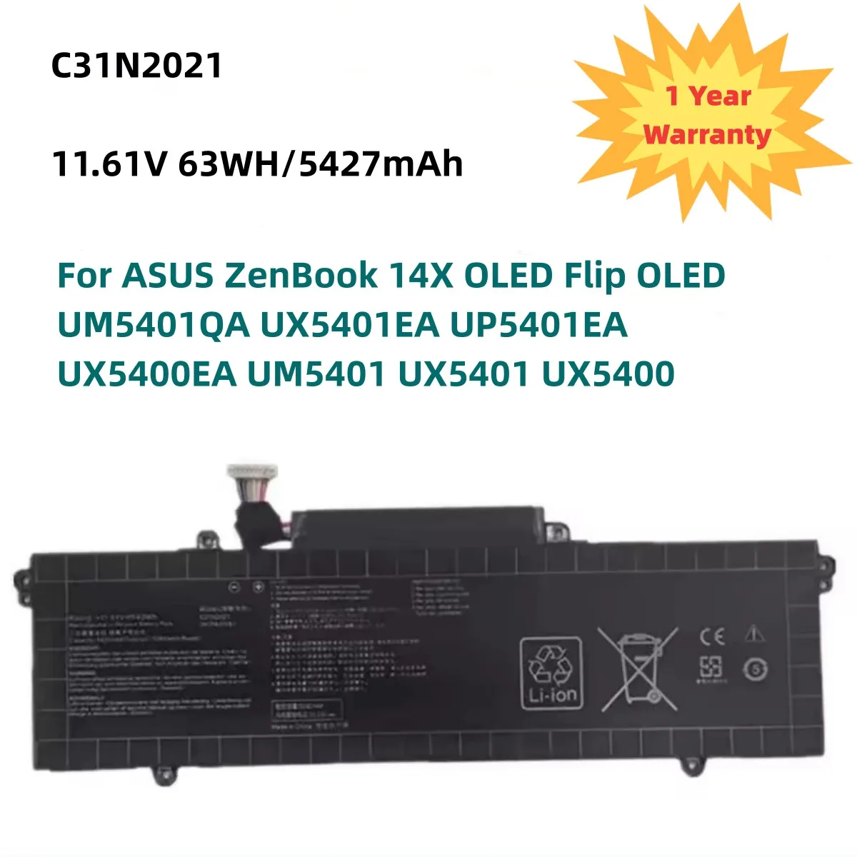 

C31N2021 Laptop Battery For ASUS ZenBook 14X OLED Flip OLED UM5401QA UX5401EA UP5401EA UX5400EA UM5401 UX5401 UX5400 5427mAh New