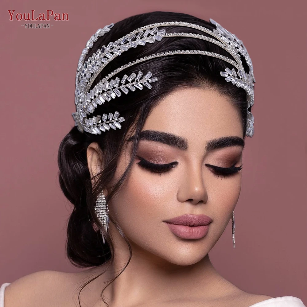 YouLaPan مسابقة تاج أنيق عقال لامعة حجر الراين الشعر هوب الفاخرة الزفاف الزفاف أغطية الرأس مأدبة إكسسوارات الشعر HP479