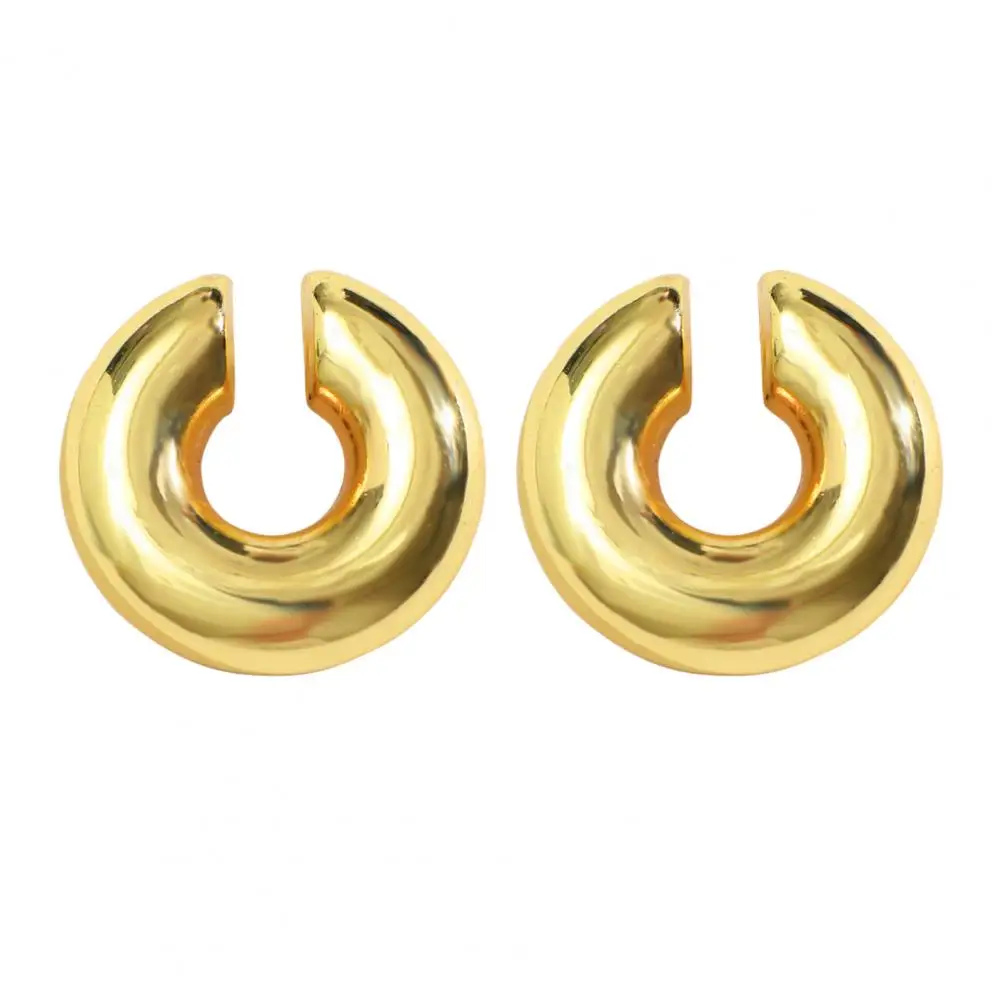 Minimalist Ear Cuffs Stylish Stainless Steel Women\'s Ear Cuffs Non-pierced Fat Circle Tube Shape Earrings for Hip Hop Punk Club