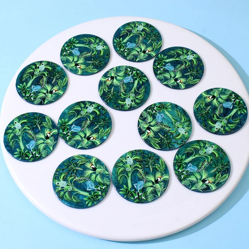 Wholesale 40pcs/lot color pattern print 43mm geometry rounds shape acrylic beads diy jewelry garment hair accessory