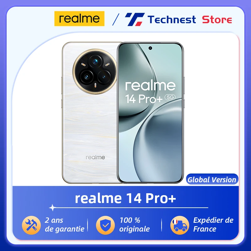 Version mondiale realme 14 Pro + 5G Smartphone Sony 3X périscope OIS caméra Snapdragon7s Gen 3 6000mAh batterie 80W SUPERVOOC
