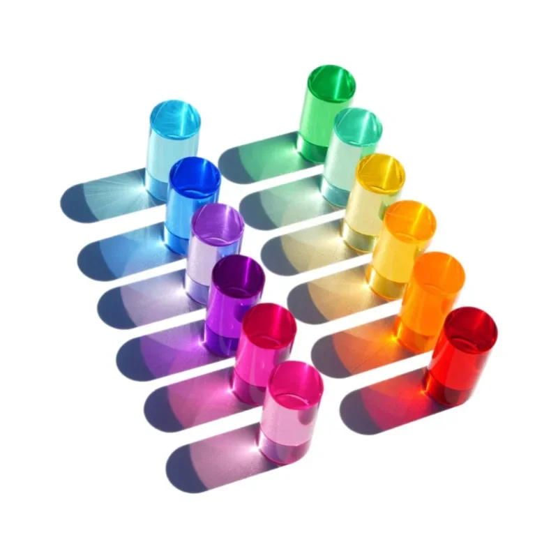 Blocs de construction en bois de couleur arc-en-ciel en cristal acrylique, bloc de construction empilable Transparent, jouets d'éducation précoce, cadeaux d'anniversaire