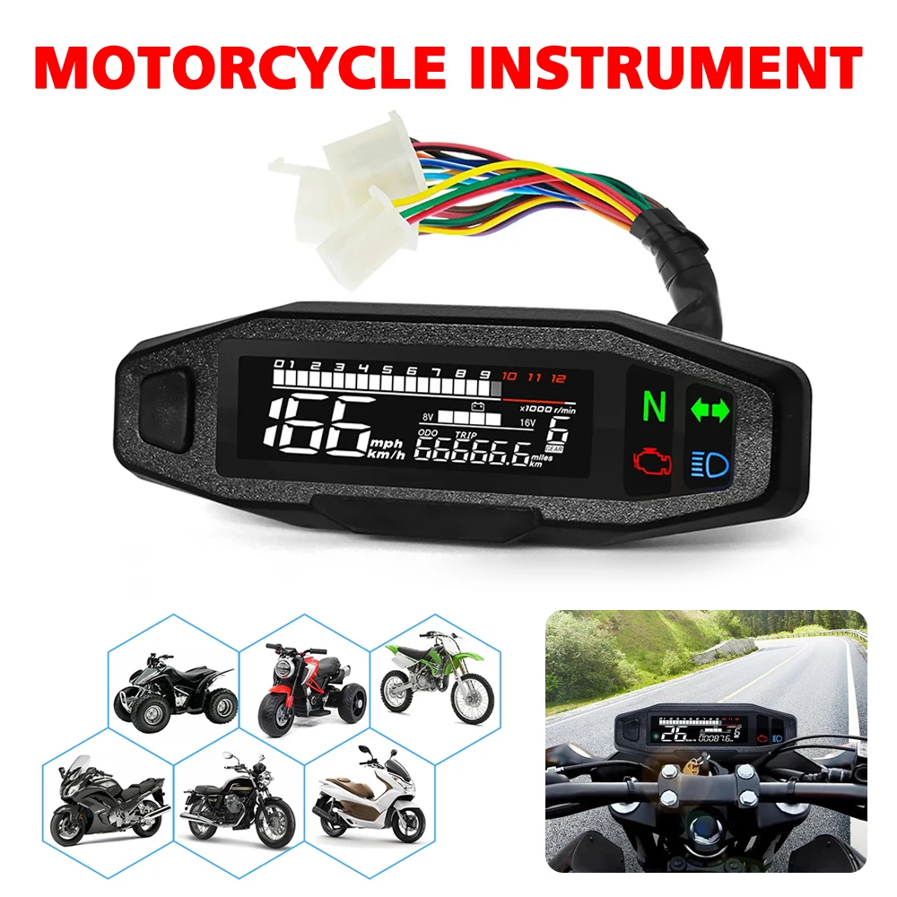

Motorcycle Speedometer Moto Dashboard Oil Gauge Tachometer Universal Dashboard Instrument Panel Meter LCD Display Y Bracket