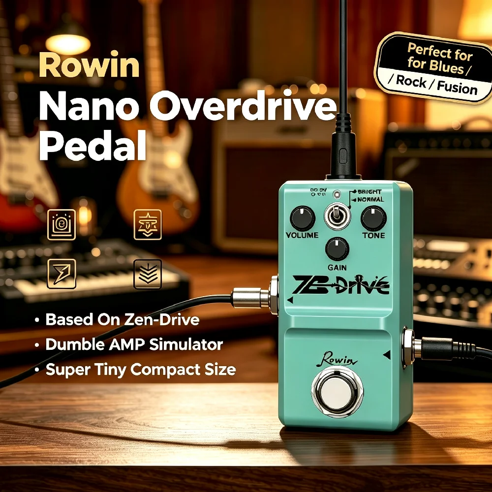 Rowin Z-Drive Tiny Overdrive Guitar Effect Pedal Mini Dumble AMP Overdrive Stompbox with Bright & Normal Modes Volume Gain