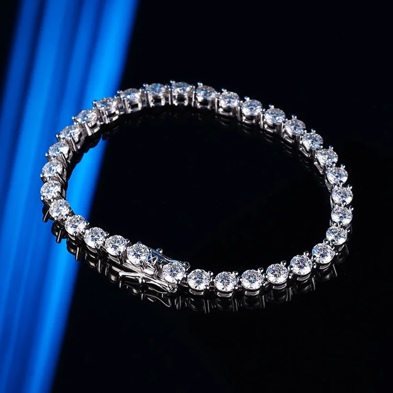 3-5mm High Carbon Diamond Tennis Bracelet 3 Prong 925 Sterling Silver Platinum Plated Chain Link Bracelets Women MenWholesale