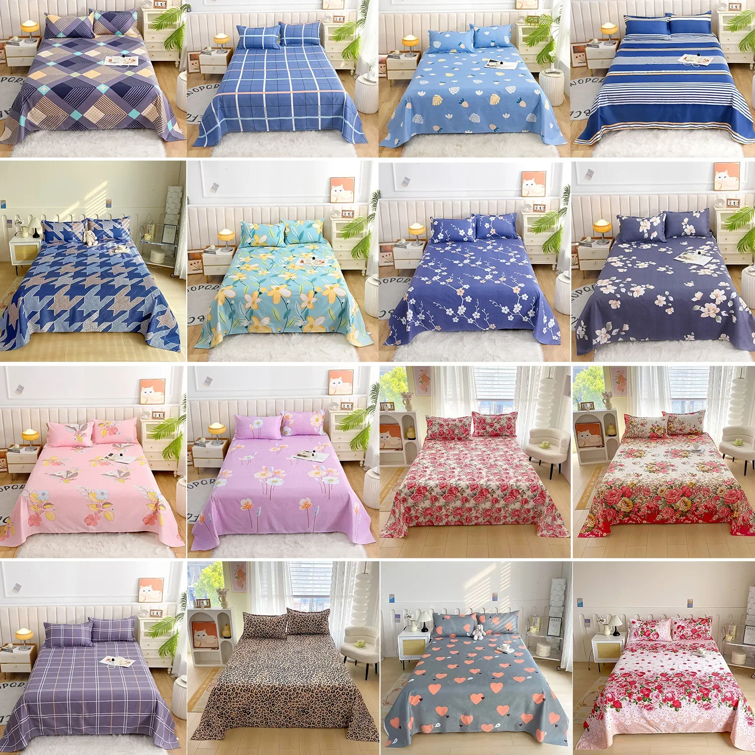 High Quality  Home Bed  Sheets Bed Flat Sheet for Double Bed Plain Solid Color Top Sheets Single/Queen/King Flat Bedsheets 시트