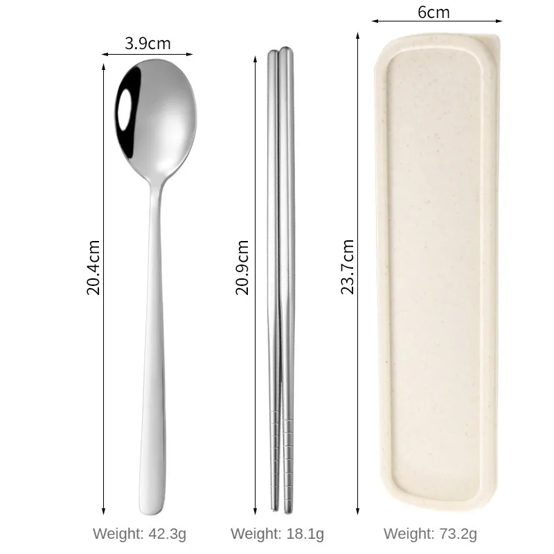 Stainless Steel Portable Cutlery Set With Box Fork Spoon Chopstick Set Student Tableware Three Piece Set Travel Camping Flatware