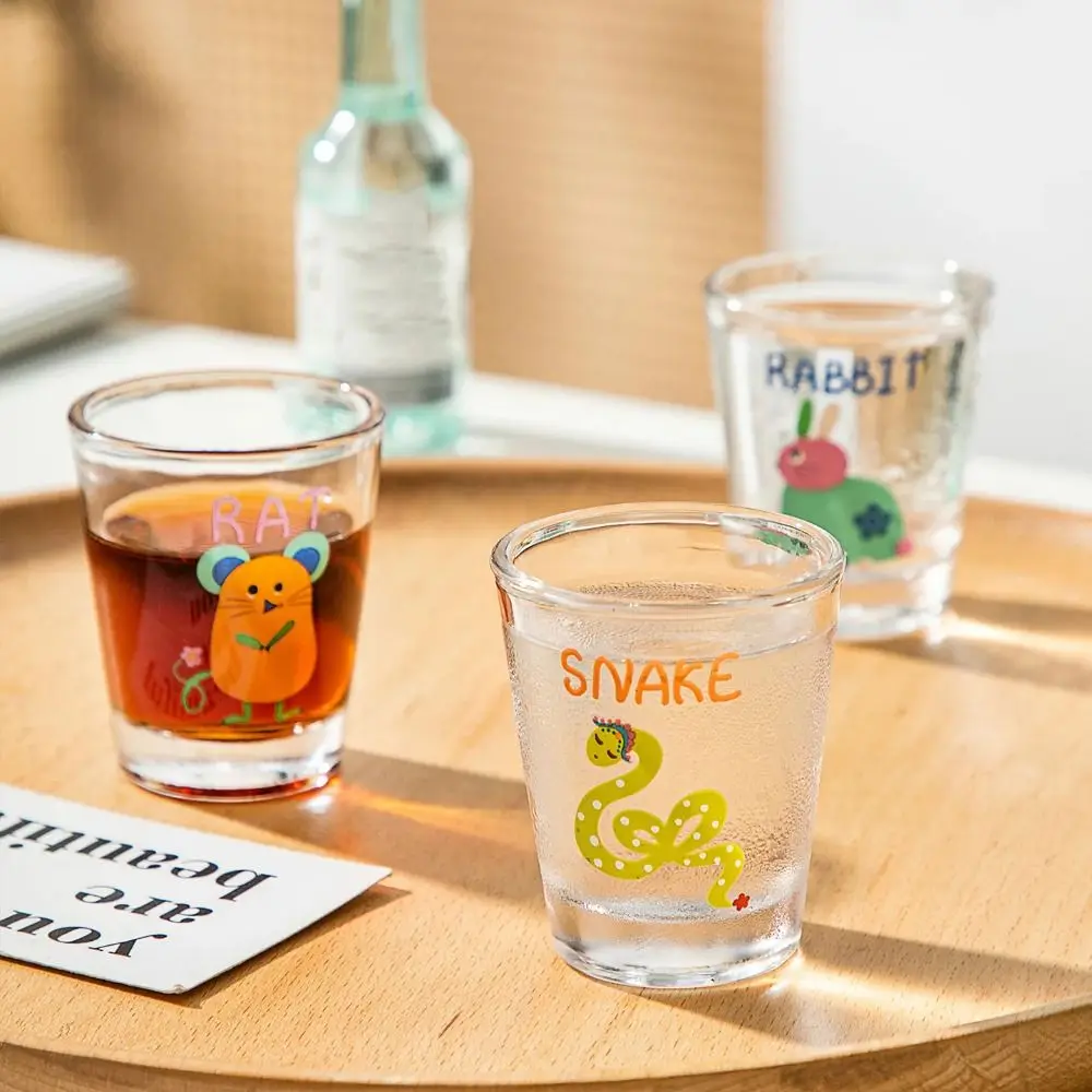 12Pcs Creative Cocktail Cup Set 50ml Chinese Zodiac Clear Juice Cups Visible Animal Pattern Mini Wine Glasses Personalized