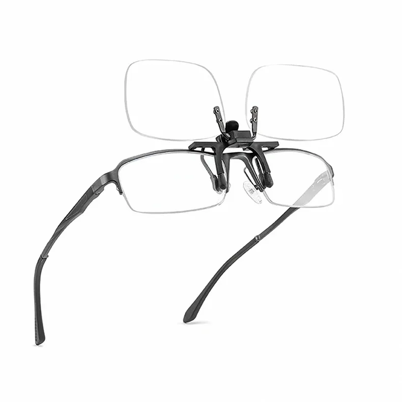 Vergrößerungs-Clip auf Glas, randlose Linsen, Lesebrille für Herren, Lesesonnenbrille mit Dioptrien, Lupenlinsen mit Box – Detail 5