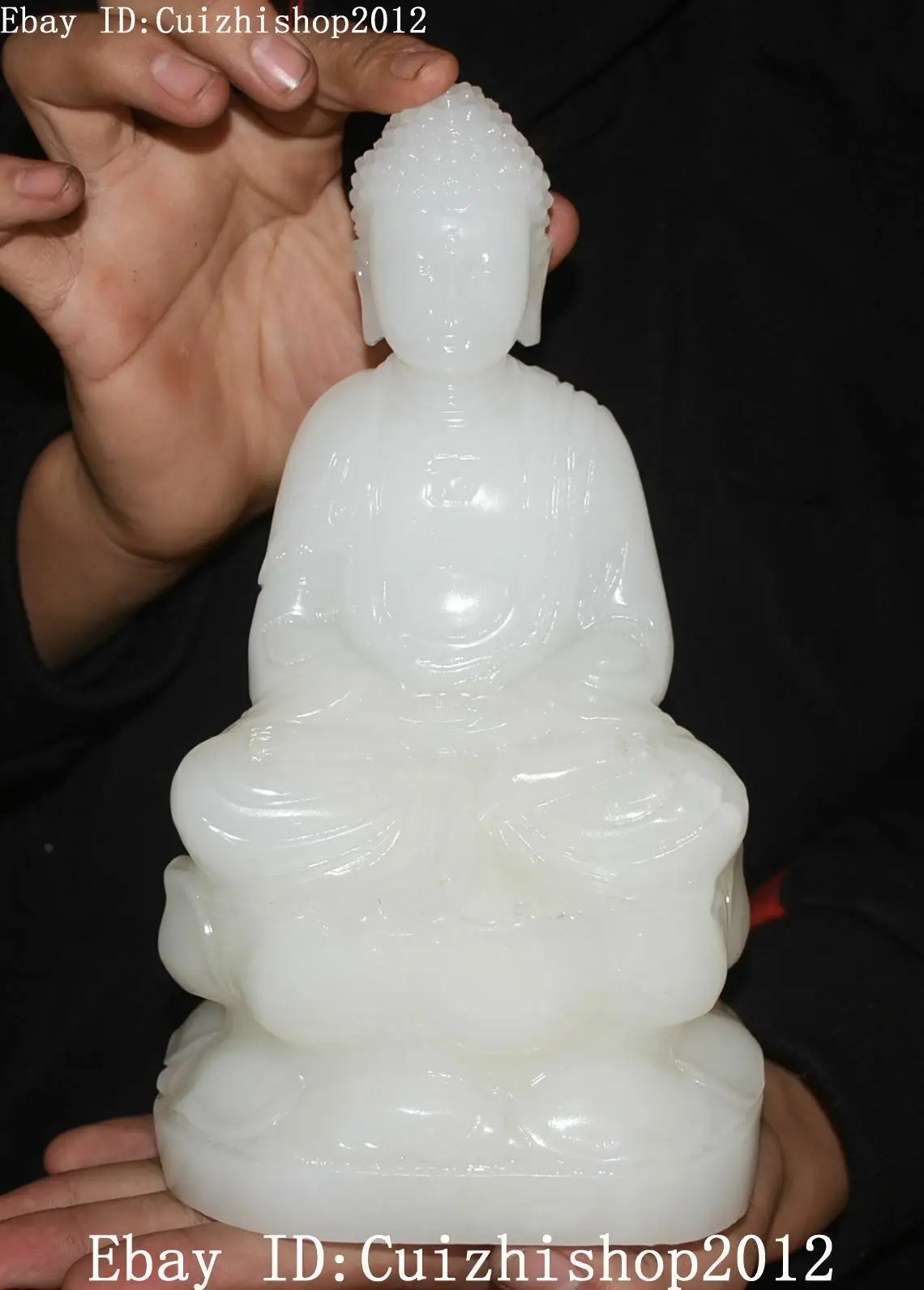 Rare Natural White Jade Send Son Tongzi Kwan-yin Guanyin Quan Yin Goddess Statue