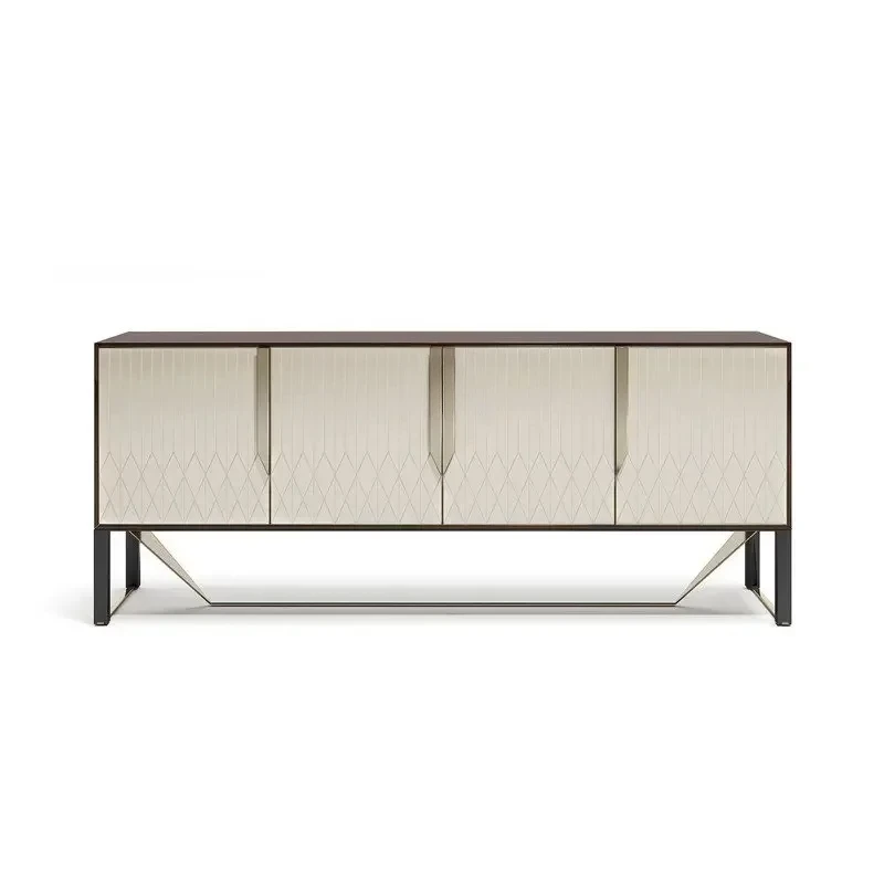 

Y yj Italian Light Luxury Solid Wood TV Cabinet Metal Audiovisual Cabinet Modern Simple Stainless Steel Floor Cabinet