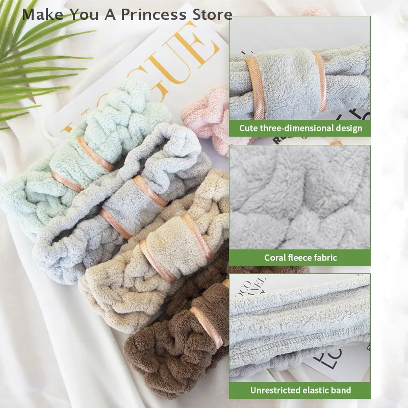 Wash Face Headbands For Women Coral Fleece Hair Bands Cuff Waterproof Bands Absorbent Wristbands Head Band Hair Accessories Set