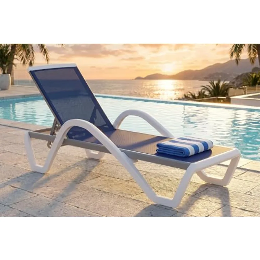 

Patio Chaise Lounge Chair Outdoor Plastic Textilene Sun Bathing Recliner Tanning Pool Lounger with 6 Adjustable Position for Ou