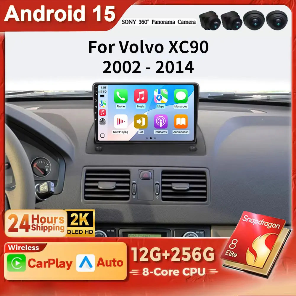 Android 15 2K QLED 4G CarPlay Radio For VOLVO XC90 2002 - 2014 Car Intelligent System 2din GPS Stereo Head Unit RDS Multimedia