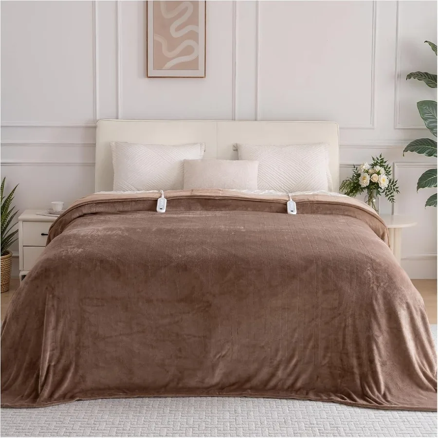 

Электрическое одеяло размера Queen, ультрамягкое фланелевое одеяло с подогревом для всего тела, нагревательные одеяла с двойным управлением и 10-часовым автоматическим управлением