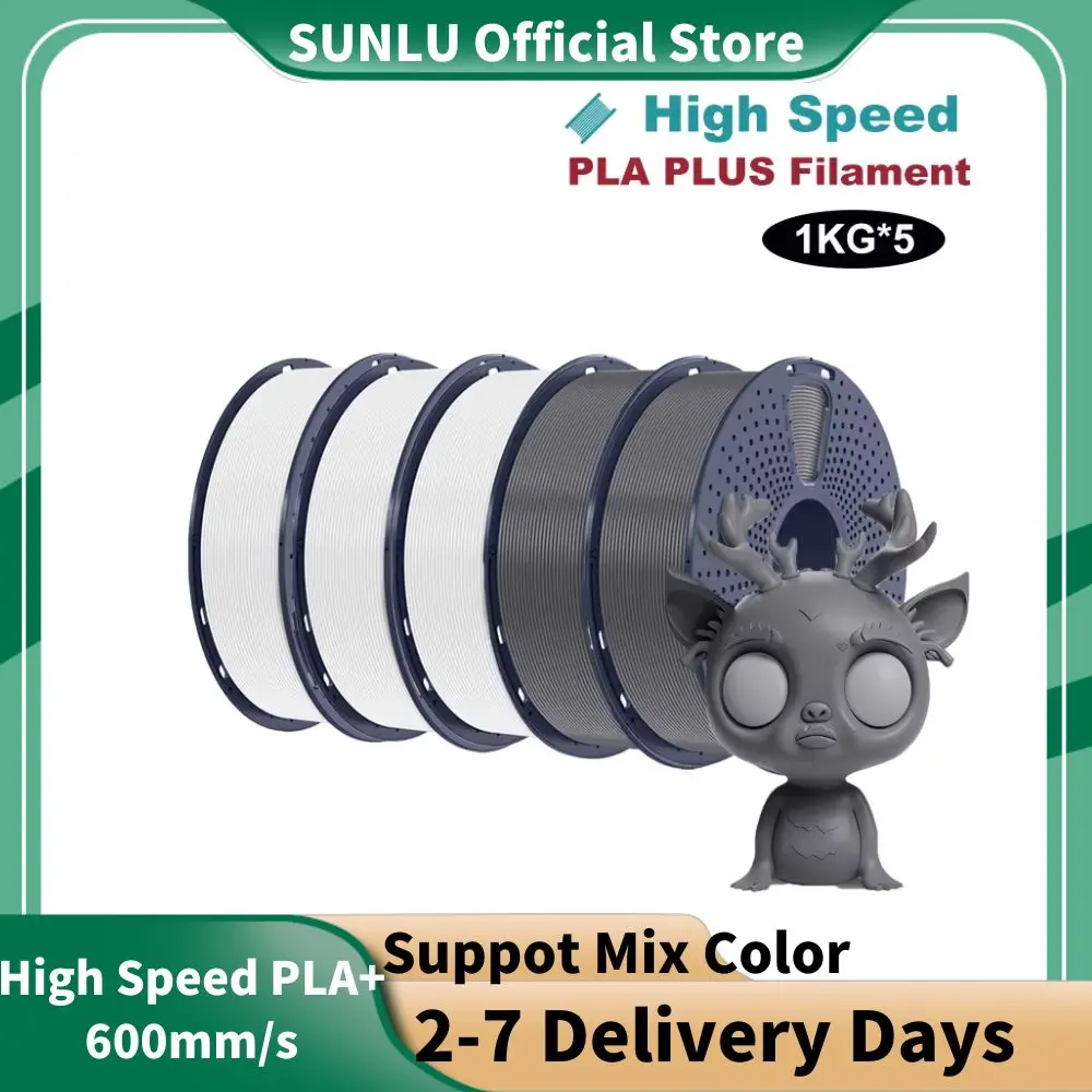 SUNLU 5KG Filament d'imprimante 3D haute vitesse PLA Plus 1.75mm 1000 g/rouleau Filament 3D rapide à haut débit conçu pour une imprimante rapide