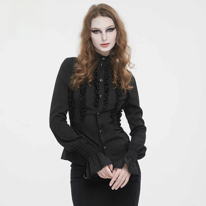 

Gothic Style Ruffle Collar Long Sleeve Shirt Vintage Devil Fashion Women's Slim Fit Shirt Polyester Material Commute Style