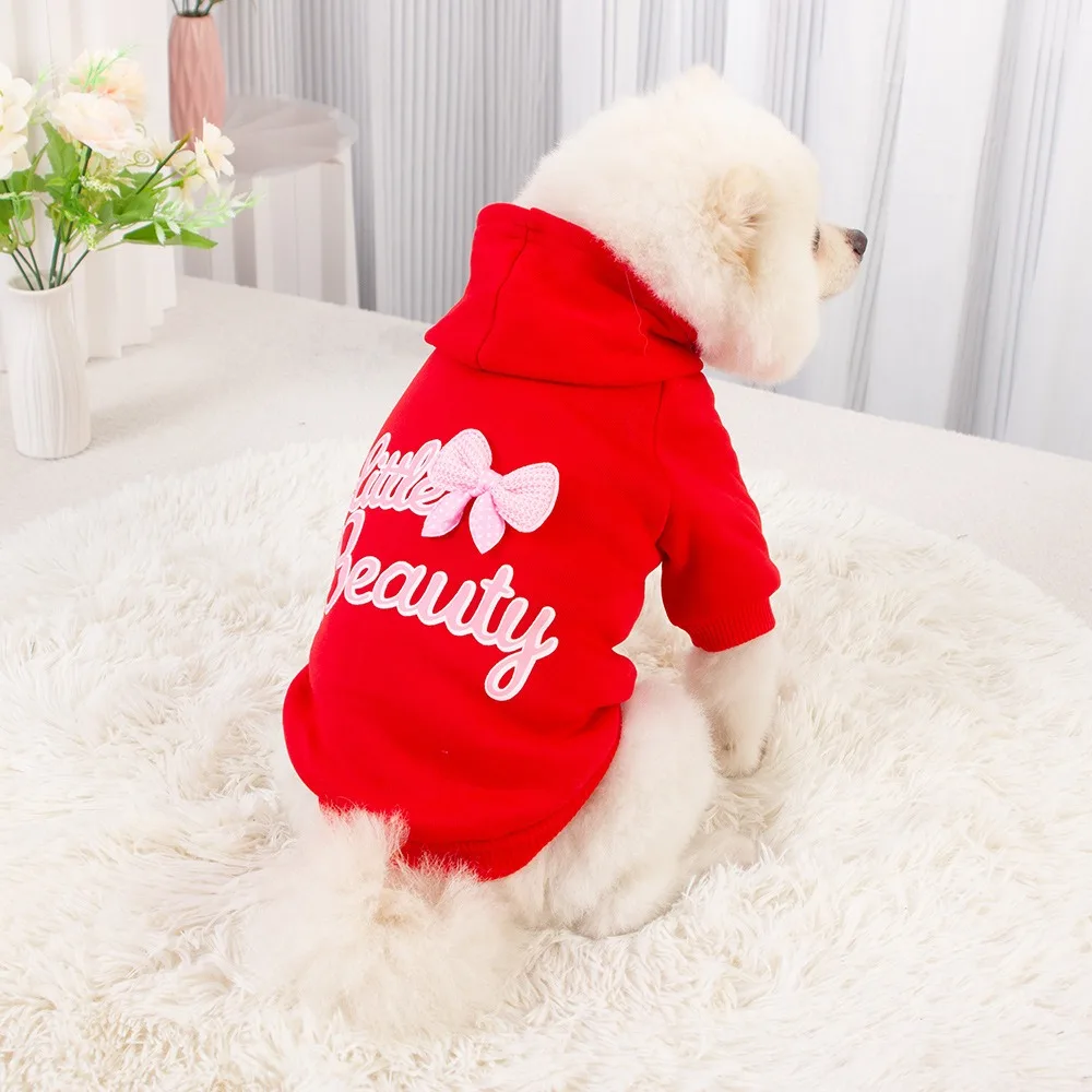 

Schnauzer Little Beauty Sweatshirt with Fleece Lining Warm Dog Clothes Small Dog Winter Bow Pattern Pullover