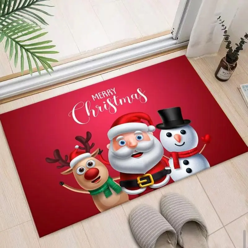 VIKAMA Funny Santa 3D Visual Christmas Floor Mat Break Through Non Slip Doormat For Entrance Hallway Porch Xmas Decor